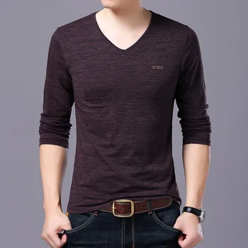 ANASTAS Висококачествен Корейски Тениска с Дълъг Ръкав, Мъжки Дрехи, Нови Модни Маркови Тениски, Мъжки Блузи с V-образно деколте, Уличен Стил 4