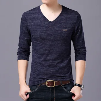 ANASTAS Висококачествен Корейски Тениска с Дълъг Ръкав, Мъжки Дрехи, Нови Модни Маркови Тениски, Мъжки Блузи с V-образно деколте, Уличен Стил 5