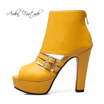 Arden Фуртадо/лятна модни дамски обувки На масивна ток с цип, Чубрица Елегантни Дамски Обувки на платформа с отворени пръсти, жълто-бели ботуши