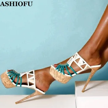 ASHIOFU/ Класически дамски Сандали ръчна изработка На обувки с високи токчета, Чубрица Лоскутные вечерни модел обувки за Бала, Клуб Вечерни Модни Сандали, Обувки