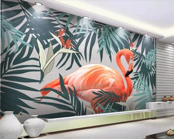 Beibehang Потребителски тапети горещ тропически гори ръчно рисувани листа фламинго ТЕЛЕВИЗИЯ фон на стената дневна спалня фреска, 3d тапети 2