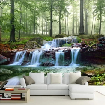 beibehang стенни рисувани по поръчка на 3d тапети горски поток, водопад гората пейзаж живопис пейзаж хол ТЕЛЕВИЗИЯ фон на стената фотообои 2