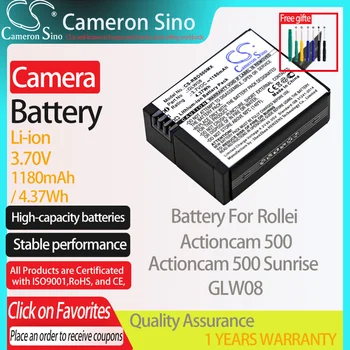 CameronSino Батерия за Rollei Actioncam 500 Actioncam 500 Sunrise е подходящ за цифров фотоапарат Rollei GLW08 Батерии 1180 ма 3,70 В