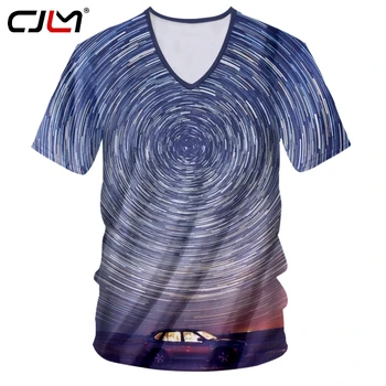 CJLM Мъжки Нова Популярна Цветна Тениска Vortex с V-образно деколте, мъжки тениски с 3D Принтом на Небето, Тениска Голям Размер, ви Препоръчваме