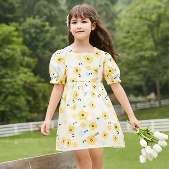 Cultiseed/ Корейското Лятото Сладка Принцеса Рокля С Пищни Ръкави И Сладък Цветен Принтом За По-Големи Момичета, Детско Празнично Ежедневна Рокля