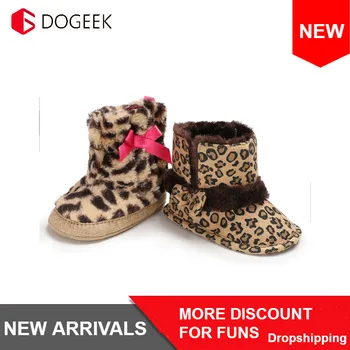 DOGEEK от 0 до 1 година Зимата е топла дамски детски обувки с леопардовым шарките и плюшени със снежни обувки Детски обувки подметка Детски обувки