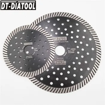 DT-DIATOOL 2 бр./pk Тесен Турбо Диамантен Режещ Диск с множество дупки, Мокро или Сухо Пильный Диск за Гранит, Мрамор, с Диаметър 115 мм + 180 мм