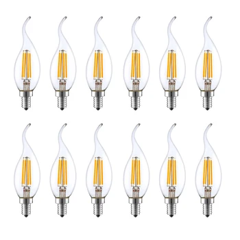 E14 Led Крушка 2/4/6 W AC220V Стъклена Обвивка Лампа с нажежаема Жичка C35 Edison Ретро Свещ Лампа за Прожектор Топло/Студено Бяло За Дома 12 бр.