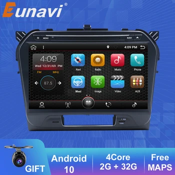 Eunavi 2 Din с 10,1-инчов Android 10 Стерео Радио Кола DVD за SUZUKI GRAND VITARA 2015 Мултимедия GPS Навигация главното устройство с КОМПЮТЪР 2din