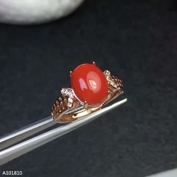 KJJEAXCMY изискани бижута от сребро проба 925, инкрустиран естествен червен кораллом, женски пръстен, тест на подкрепата на сняг