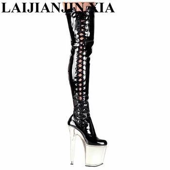 LAIJIANJINXIA/Нови класически ботуши над коляното, обувки на висок ток, пикантен дамски ботуши до бедрото, с дължина 8 см, чубрица клубни ботуши на висок ток