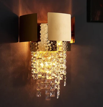 LED луксозен кристал, с монтиран на стената лампа, за декорация на хола златен монтиран на стената лампа от неръждаема стомана, нощно шкафче за спалнята, с монтиран на стената лампа, лампа вила