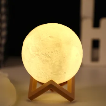 Led нощна светлина 3D Печат Луната 8 см/20 см с батерия，Със Стойка Звездна Лампа 3 Цвята Интериор За Спални и Детски Подаръчни Нощни осветителни Тела