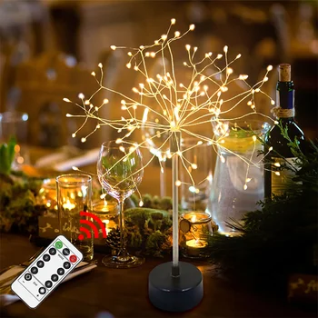 LED Страхотна Настолна Лампа Коледен Фойерверки Настолни Лампи Батерия USB Прикроватное Украса Светлина За Спални Хол Коледни Светлини