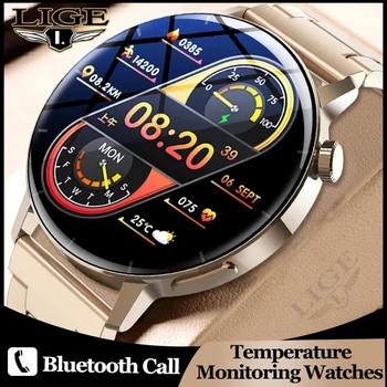 LIGE 360 AMOLED HD Екран на Смарт Часовници Мъжки Bluetooth Здраве Ръчен Часовник Измерване на телесната Температура на Мультиспортивные Мъжки Умен Часовник