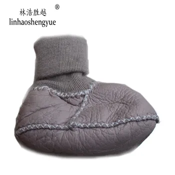 Linhaoshengyue/ топли дебели модни детски ботуши от естествен овче кожа и обувки за децата, подходяща за есента и зимата