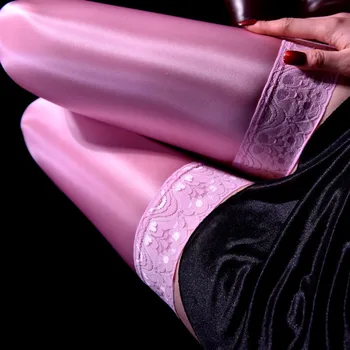 LY Секси Мъжки Маслени Лъскави Високи Чорапи Реколта Гланц Чорапи Секси Прилепнали Ластични Чорапи Над Коляното Плюс Размера на Карамел Цвят