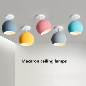 Macaron Модерен Многоцветен E27 Въртящи Led Тавана Лампа С Железен Абажуром Дървена Въртяща Се, С Монтиран На Стената Лампа За Вътрешно Осветление Декор Спални C 0