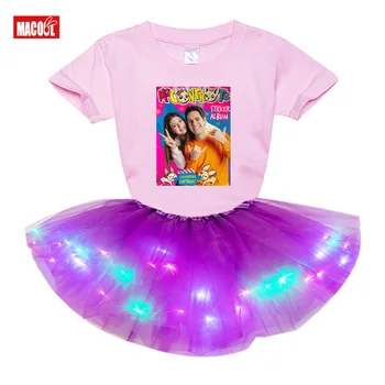 Me-ControTe/Комплект от 2 теми за момичета, рокля пакетче Принцеса с Led подсветка + тениска, Лятна пола 2020 Година, Подарък За Рожден Ден, Празничен Костюм, Дрехи Сладко