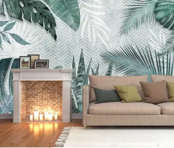 Milofi потребителски 3D тапети необичайни минималистичные тропически листа с ръчно рисувани, малки пресни фон на стената за спални 3