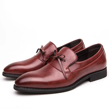 Misalwa/ Елегантни мъжки официални кожени обувки с завязками в ретро стил, сватбени обувки с остри пръсти, За клуб, бар, Мъжки Лоферы в британския стил на равна подметка, Директна Доставка