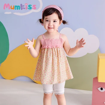 MUMKISS/Рокля без ръкави за сладки малки момичета, Принцеса рокля с цветен модел от 0 до 3 години, Модни лятна пола на подтяжках за малки деца