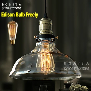 Nodic висящи лампи стари Промишлени вятър Прозрачно стъкло кабел окачен лампа ретро Едисон бронзов медальон лампа E27 0