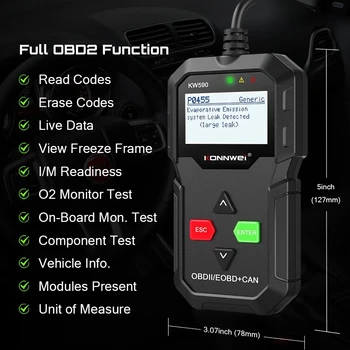 OBD 2 Авто Скенер и Автоматичен Инструмент за Диагностика KONNWEI KW590 Автомобил на Четец за кодове, авто OBD2 Скенер Поддържа на много марки Автомобили и езици 4
