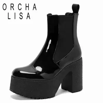ORCHALISA/Зимни обувки; обувки до средата на прасците; Модни и Ежедневни Дамски обувки на платформа и блок обувки с квадратни пръсти; по-Големи Размери 35-43; лаконичная ежедневни обувки