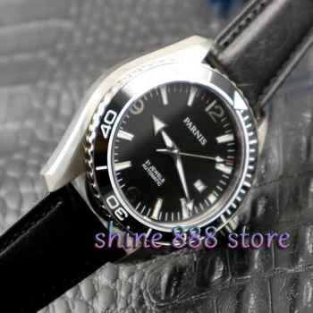 Parnis на часовника 45 мм черен циферблат Керамични Bezel Сапфирен Кристал Механизъм MIYOTA самостоятелно ликвидация Мъжки часовник