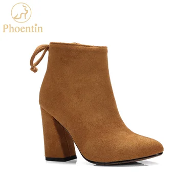 Phoentin/зимни дамски обувки с каишка на щиколотке и цип; кадифе дамски обувки на много висок ток с остър пръсти; пикантни ботильоны FT203
