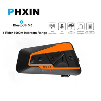 PHXIN T9S-V4 Bluetooth 5,0 Слушалки вътрешна Комуникация За мотоциклетни Каски, 4 Ездач