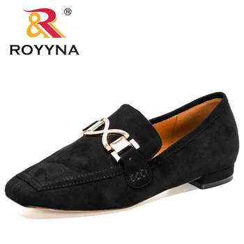 ROYYNA/новост 2021 г.; дизайнерски обувки на равна подметка; големи размери; модни обувки-лодка от Флока; дамски ежедневни обувки; дамски офис обувки без закопчалка на ниски обувки; Дамски 0