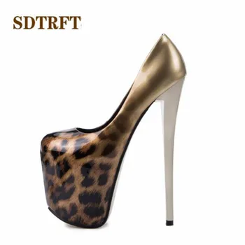 SDTRFT/Обувки-лодка с кръгло бомбе, дамски обувки на платформа и тънките токчета 20 см, zapatos mujer, сексуална crossdressers, обувки на висок ток от лачена кожа, големи размери: 34-50 3