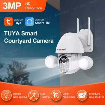 SECTEC 3MP HD PTZ SASHA Интелигентна Камера За вътрешен Двор, с Двойна Лампа, Осветление, Двойно Светлина, Бдителност, Автоматично Проследяване, Двупосочна Гласова Wifi Камера