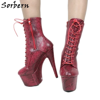 Sorbern/Ботуши за стриптийз от Питон на ток, 17 см; Дамски обувки за танци върху поле на платформата на 15 см, 20 см, 23 см; обувки на висок ток в различни цветове