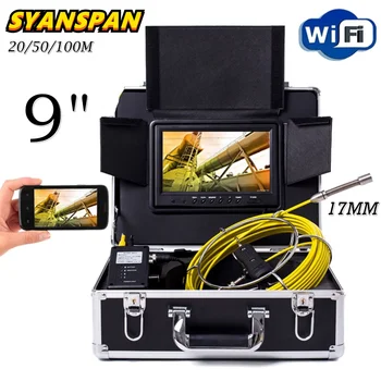 SYANSPAN 9 инча WiFi 20/50/100 м Камера За инспекция на Тръби, 17 мм, Канализация Канализационната Тръба Промишлен Ендоскоп Камера Поддръжка на Android/IOS