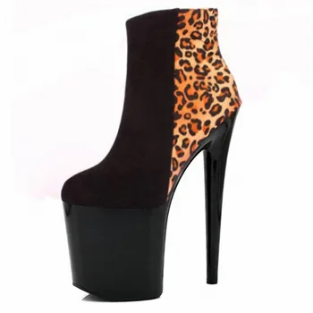 Wholesale18-20cm/модни леопардовые обувки на платформа, 8 инча, зима-есен, пикантни женски ботильоны на висок ток, класически официални къси ботуши 1