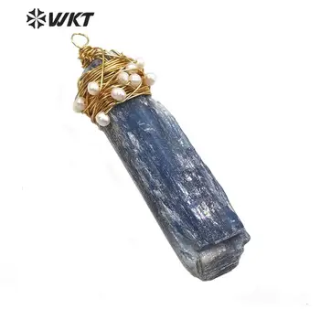 WT-P1531 на Едро за продажба на ръчно изработени от тел, увит перли чар син кианит висулка естествен необработен син кианит камък висулка модерен камък