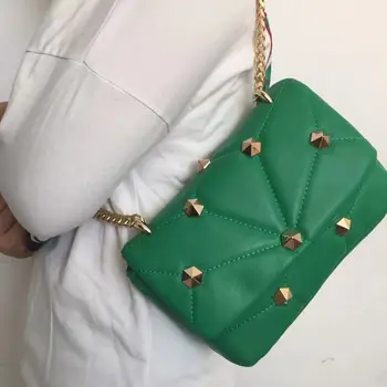 ZA Маркови дамски чанти през рамо, Луксозна дамска чанта от мека кожа с панти капак, Стеганая чанта-месинджър с Нитове, дамски чанти и портфейли