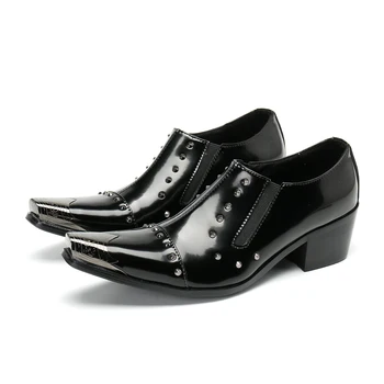 Zapatos/ Модни мъжки обувки от естествена кожа с Нитове, увеличаване на растежа, по-Големи Размери, Сватбени обувки с перфорации тип 