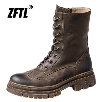 ZFTL/мъжки обувки Martins от телешка кожа в британския стил в стил ретро, работно облекло на дебела подметка, Ежедневни обувки са ръчно изработени от дантела, нескользящие