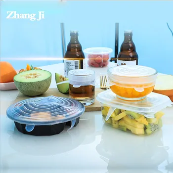 Zhangji 6 Бр Силиконови Растягивающиеся капак за Многократна употреба Трайни Херметични капачки от хранително фолио, Подходящи за съдове от всички размери и форми