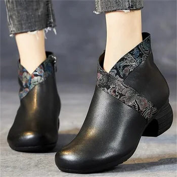 ZXRYXGS/ класически есенно-зимни обувки от телешка кожа с принтом; дамски Модни обувки; колекция 2022 г.; дамски обувки в етнически стил, в стил ретро; обувки Martin, Tide