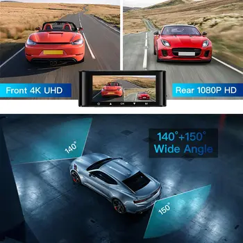Автомобилен Видеорекордер 4K Super HD WiFi Dash Cam 1080P, 4K видео Рекордер с Две Лещи GPS Водоустойчив 4K Dash Помещение 24 Паркинг Монитор 3,16 