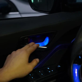 Автомобилна Врата копчето Купа С Вътрешна Лампа Led Синя рамка, която Купа Дръжка Рамка Лампа за Toyota C-HR 2017 2018 2019 4