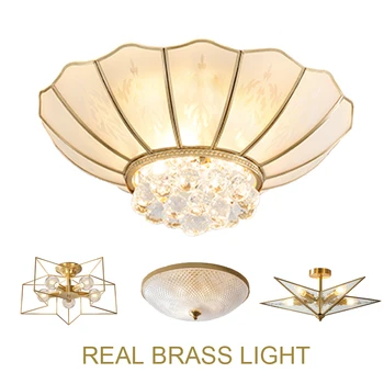Американската Европейската мивка във формата на цвете кристал стъкло тавана лампа LED мед месинг лампа с трапезария и хол led тавана лампа