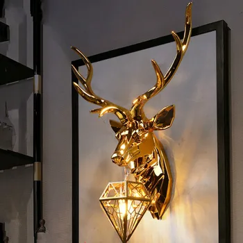 Американски щастлив, с монтиран на стената лампа с глава на елен, хол, спалня, TV, на заден план, индивидуалност, креативната мода, лампа с оленьими рога, LB01042