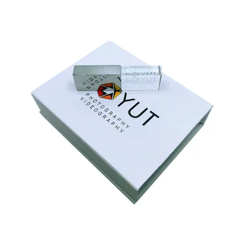 Безплатен потребителски логото на фото студио Silver crystal USB3.1 Високоскоростен 128 GB флаш диск и бяла подарък кутия (по подразбиране червен led индикатор） 0