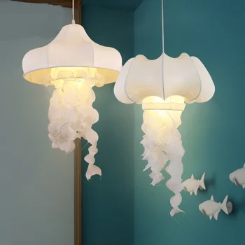 бяла кърпа усъвършенствате осветление лампи коприна тъкани Медуза висящи осветителни тела от Арт Кафе декоративен коридор ресторант облекло ZA ZS93